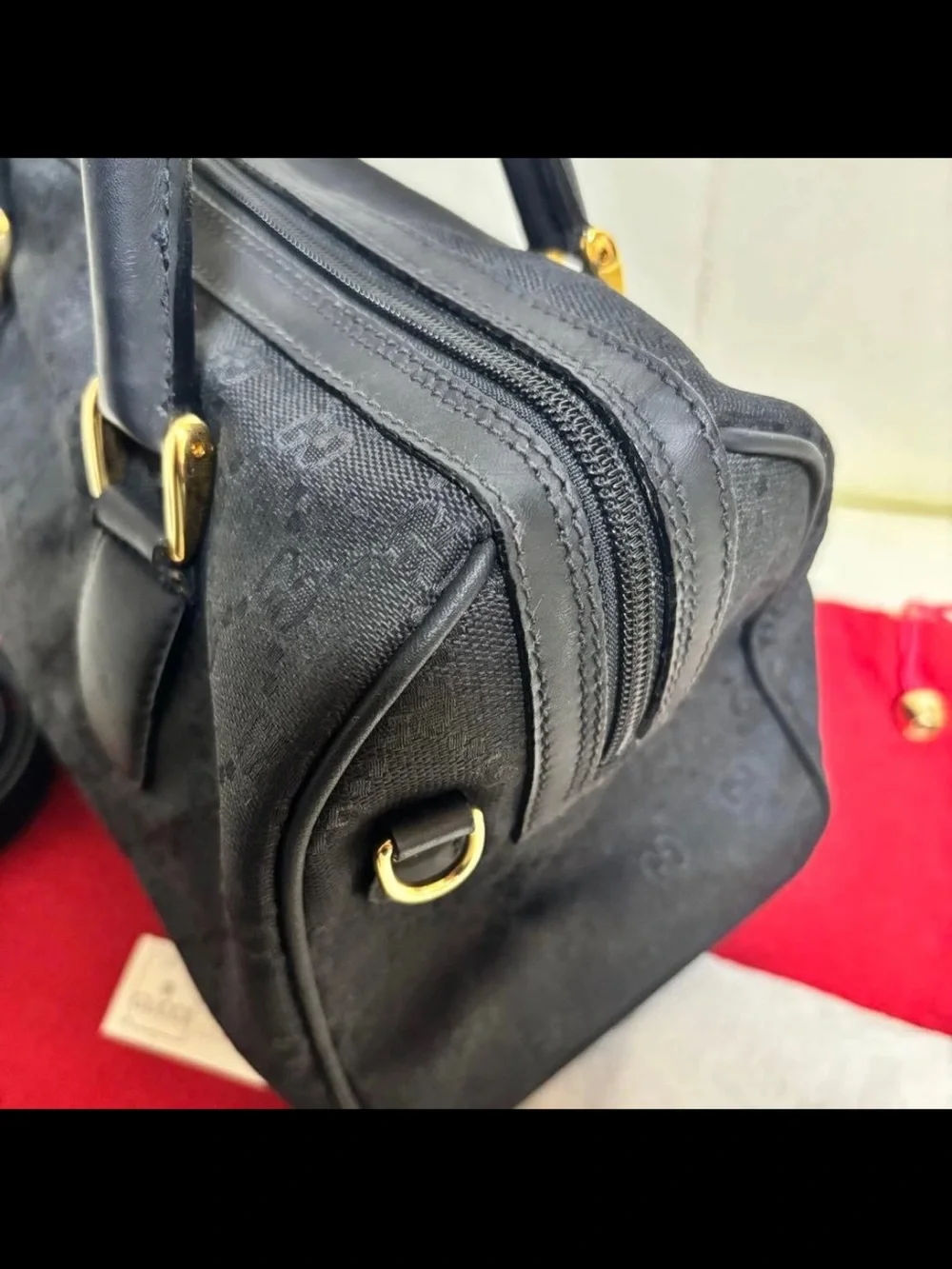 Gucci Black GG Canvas Top-Handle Shoulder Bag